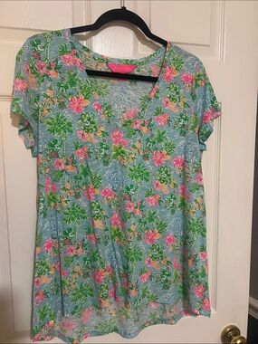 Disney Lilly Pulitzer Light Blue Floral V-Neck Top